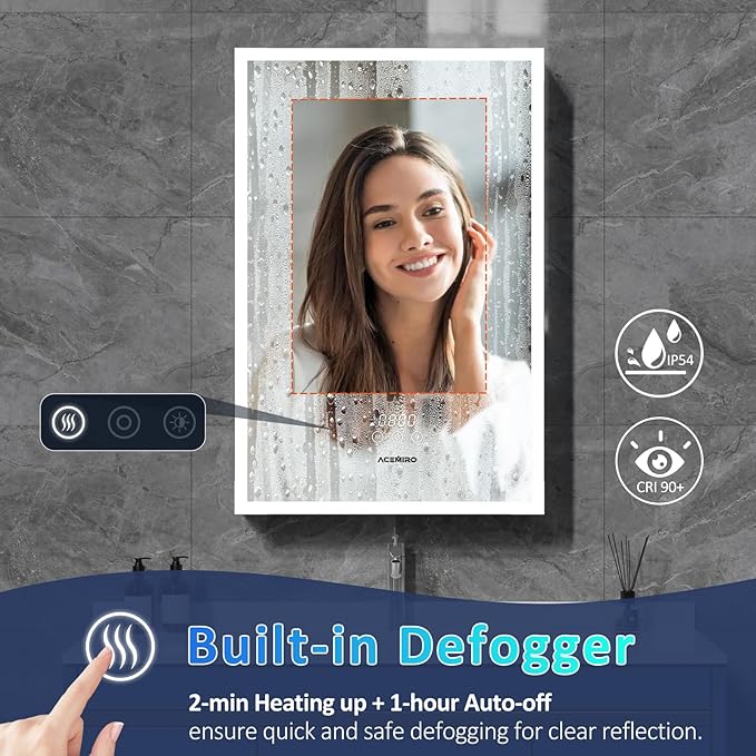 Medicine Cabinet With Lights, 2030 Inch Surface or Recessed Bathroom Mirror, Clock & Room Temp Display, Defogger, LED Dimmable 3 Color Lights, Left Hinge