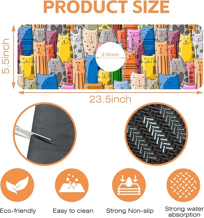 Kitchen Sink Splash Guard Faucet Mat Funny Cats Family Sink Splash Guard Behind Faucet,1 PC Soft Diatom Mud Non-Slip Mat-for Kitchen,Sink Mat,Dish Drying Mat,Bathroom Faucet Mat 15.5"X5.5"