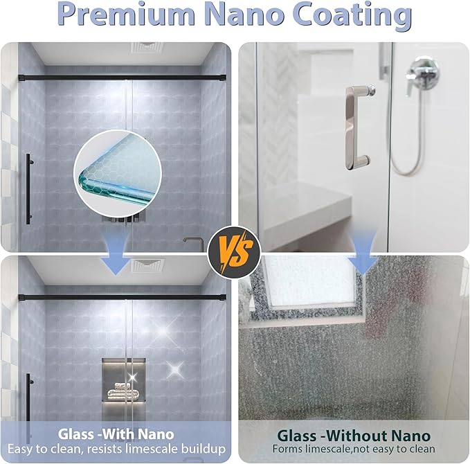 KPUY Bathtub Shower Door, 56-60" W x 58" H Sliding Shower Door for Bathtub, 1/4" (6mm) Thick Tempered Clear Glass with Explosion-Proof Film Nano Coating in Matte Black Finish