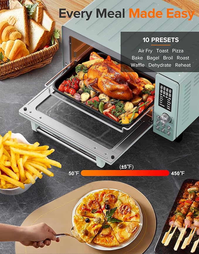 Nuwave Bravo Pro Smart Air Fryer Toaster Oven Combo, Airfryer Convection Oven Countertop, 12-in-1 Functions with Quicker & Even Crisp Technology, 1800W, 50-450°F, PFAS-Free, 21QT, Mint