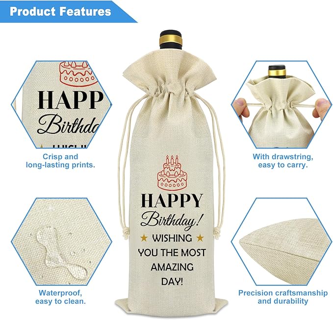 Happy Birthday Wine Bag Birthday Gift for Women Men Best Friend Friendship Gift Birthday Party Decoration Wine Bag Gift Birthday Gifts for Female Coworker Daughter Husband Wife Wine Bottle Bag