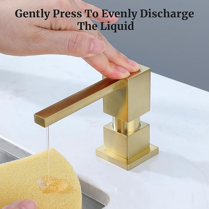 Sink Soap Dispenser for Kitchen Sink (Brushed Gold), All Brass Built-in and Refill from Top Design,Metal Hand Soap & Dish Soap Copper Pump