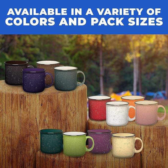Set of 16 Ceramic Campfire Mugs – 15 Oz, Teal – Coffee & Tea Cups for Home, Work, Travel, Camping – Customizable, Great for DIY, Events, Companies