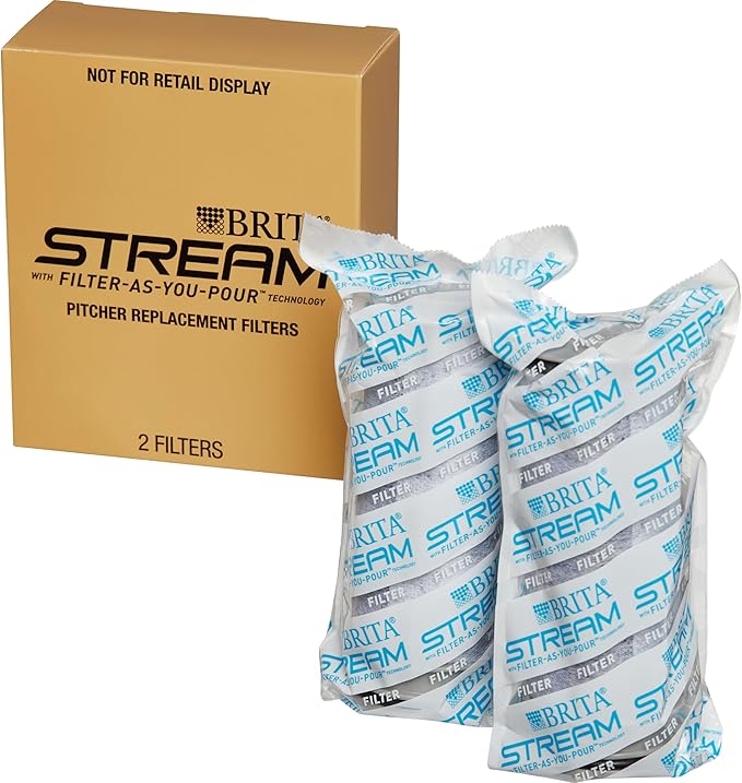 Brita Stream Pitcher Water Filter for Pitchers and Dispensers, BPA-Free, Replaces 1,800 Plastic Water Bottles a Year, Lasts Two Months or 40 Gallons, Includes 2 Filters