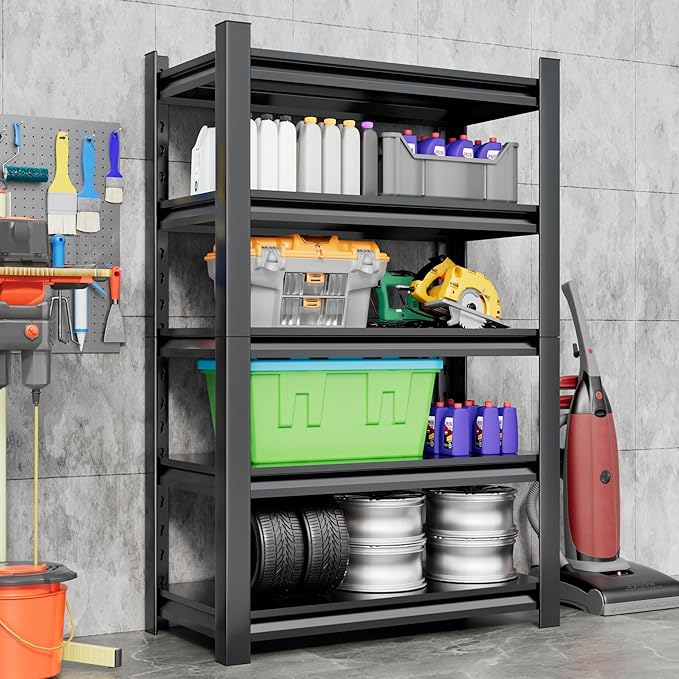 2 Sets Metal Garage Shelving Unit,78"H Heavy Duty 5-Tier Adjustable Storage Rack,18"D x 48"W x 78"H Steel Shelving,3000 lbs Industrial Shelves for Heavy Tools and Equipment,Ideal for Garage, Basement