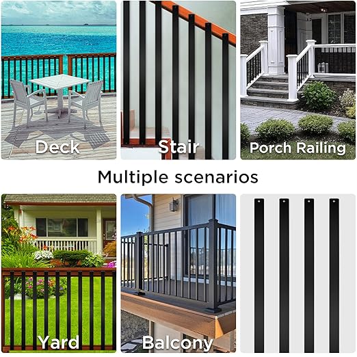 76 Pack 29.5" Black Aluminum Deck Balusters, Hollow Rectangle Metal Deck Spindles for Stair Railing, Porch Fencing, Includes Screws & Connectors for Wood/Composite Deck Railing