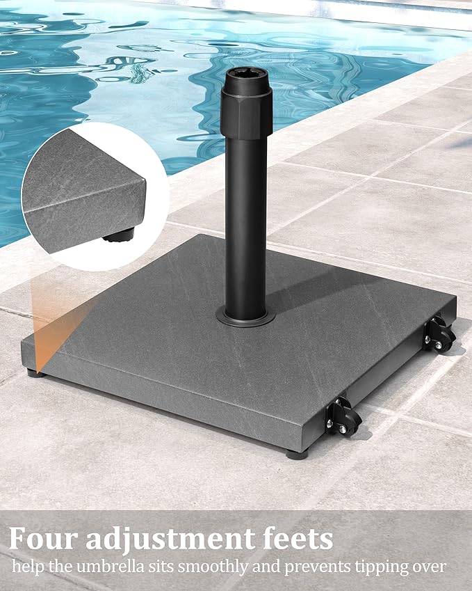 42lbs Patio Umbrella Base with Wheels - Heavy Duty Outdoor Patio Market Umbrella Stand for Deck with Rollers, Poolside, Balcony, Wind-Resistant Design, Grey