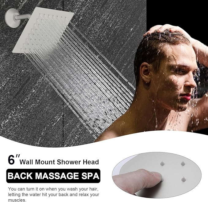 Enga Dual Rain Shower Head System, 16 Inch Ceiling Mount Shower Head with 6 Inch Wall Mount Shower Head Full Body Thermostatic Shower Faucet Set, Brushed Nickel