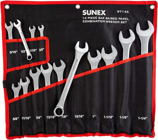 SUNEX TOOLS 9714A SAE Combination Wrench Set, 14 Piece