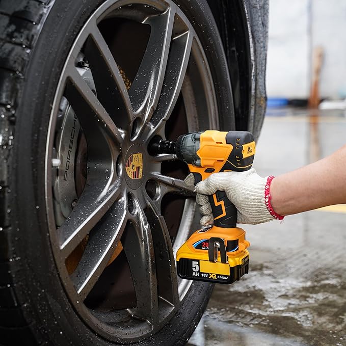 FSYAO 20V 1/2 inch cordless impact wrench-brushless, 350 ft-lbs maximum torque, 4-speed adjustment, automatic start and stop.(Host only/Without battery).