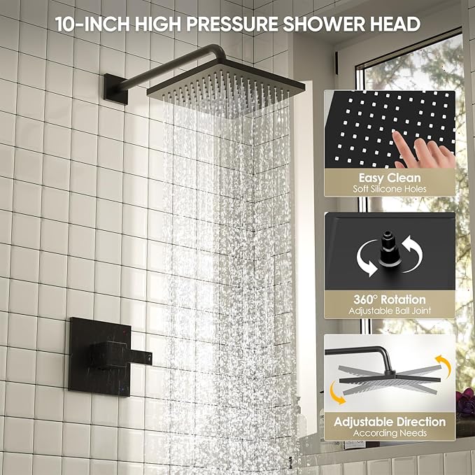 Replacement for Delta Faucet Shower Trim Kit 14 Series, Bathroom Shower Faucet Set with 10-Inch Matte Black Shower Head, 16-Inch Shower Arm Combo（Valve/Cartridge Not Included）