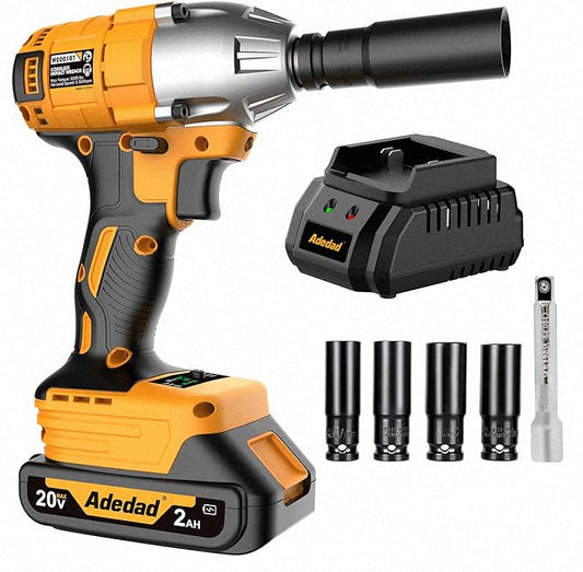 1/2 Power Impact Wrench 400N.m/ 300ft-lbs Impact Gun Cordless Electric Impact Driver with Battery and Charger include 17/19/20/21mm Sockets and 5 inch Extension Rod
