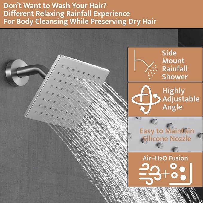 Thermostatic Shower System Brushed Nickel, Push Button Diverter Shower Faucet with 2 in 1 Handheld, Ceiling Mount 12 Inch Shower Head with 6 Inch Wall Mount Shower Head