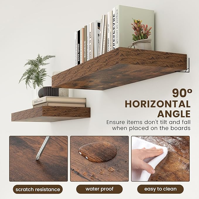 Deep Floating Shelves for Wall | 30 Inch Wide x 12 Inch Deep Floating Shelves | 30W x 12D Rustic Wood Wide Wall Shelves | Bookshelf Laundry Shelf TV Shelf