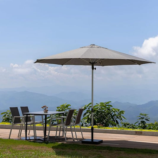 PURPLE LEAF 10 FT Semi-Auto Outdoor Patio Umbrella Market Table Sun Umbrellas with 8 Aluminum Sturdy Ribs for Backyard Deck Garden Pool (Silver Pole Gray Canopy)