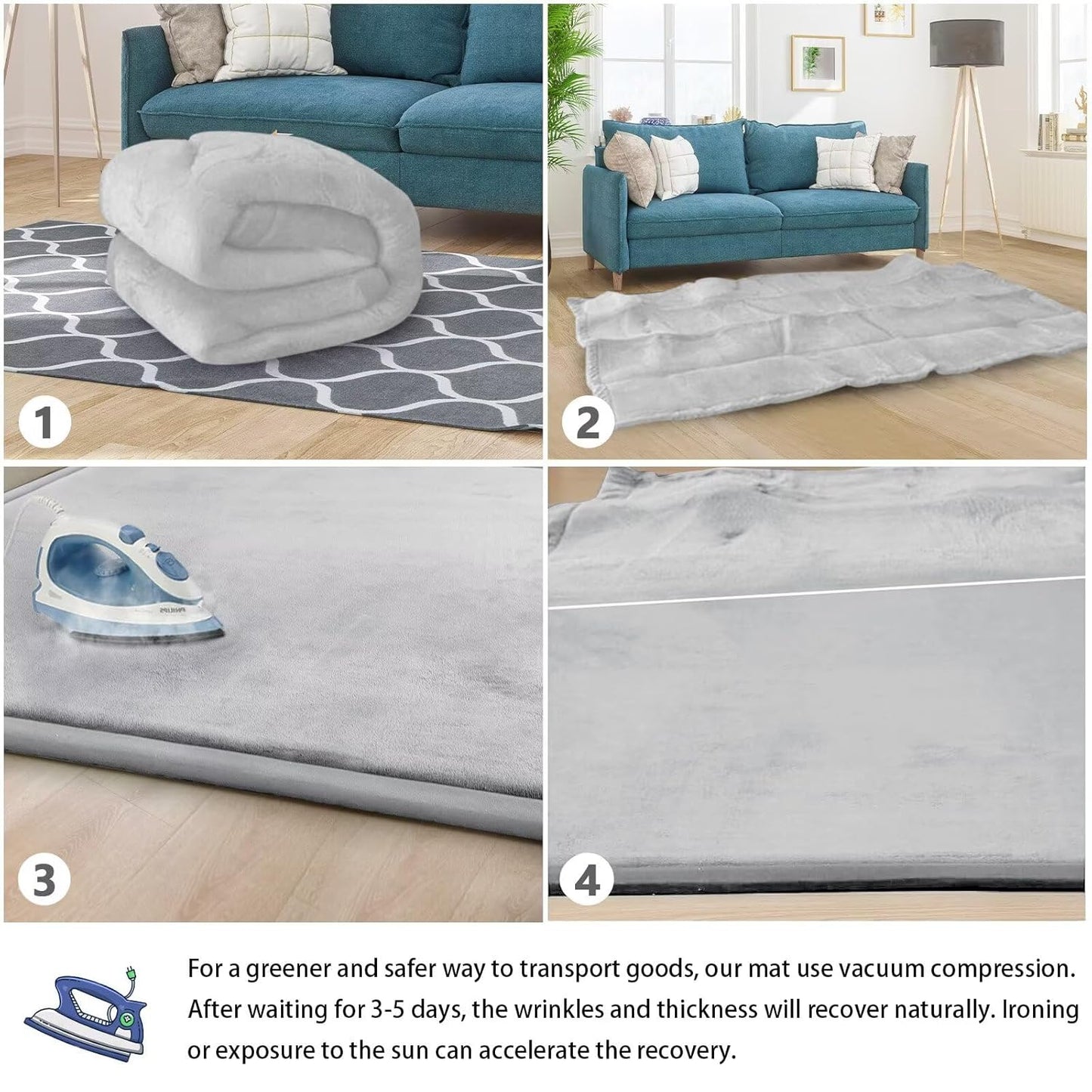 Baby Play Mat for Floor Tummy Time Mat Nursery Rug Muscle Mat Area Rug Playroom Rug Tatami Mat 6'7"x4'11" Memory Foam 1.3" Thick Crawling Mat for Babies,Toddlers, Infants, Kids(Light Gray)