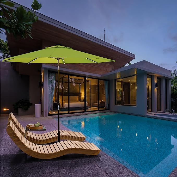 Midtown Umbrellas Led Swilt Sunbrella Umbrella, 8 Foot Patio Umbrella In Sunbrella Macaw Acrylic Fabric - Deck Patio Umbrella, Backyard Umbrella, Garden Umbrella & Pool Umbrella - Black Pole