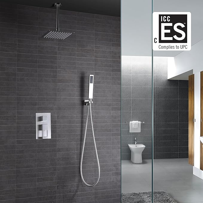 sumerain Shower System Brushed Nickel, Ceiling Mount Shower Faucet with Rough-in Valve, 8 Inches High Pressure Rain Shower Head