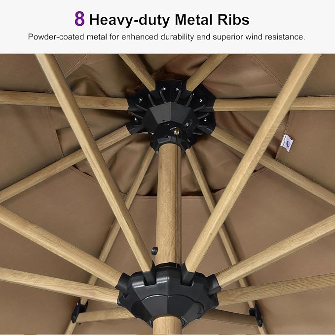 PURPLE LEAF 10' x 10' Square Patio Umbrella Outdoor Table Umbrella Aluminum Market Umbrella with 8 Sturdy Ribs & Crank Outdoor Umbrellas for Garden Deck Patio, Taupe