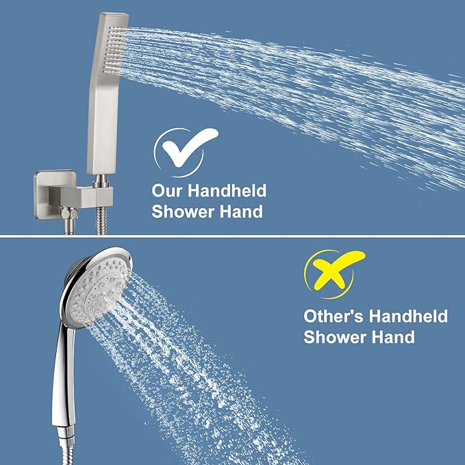 NERDON Shower System, 12 Inch Brushed Nickel High Pressure Shower Head with Rain Handheld Combo Set, Ceiling Mounted Dual Shower Head System, Bathroom Shower Faucet Set Rough-in Valve Body and Trim