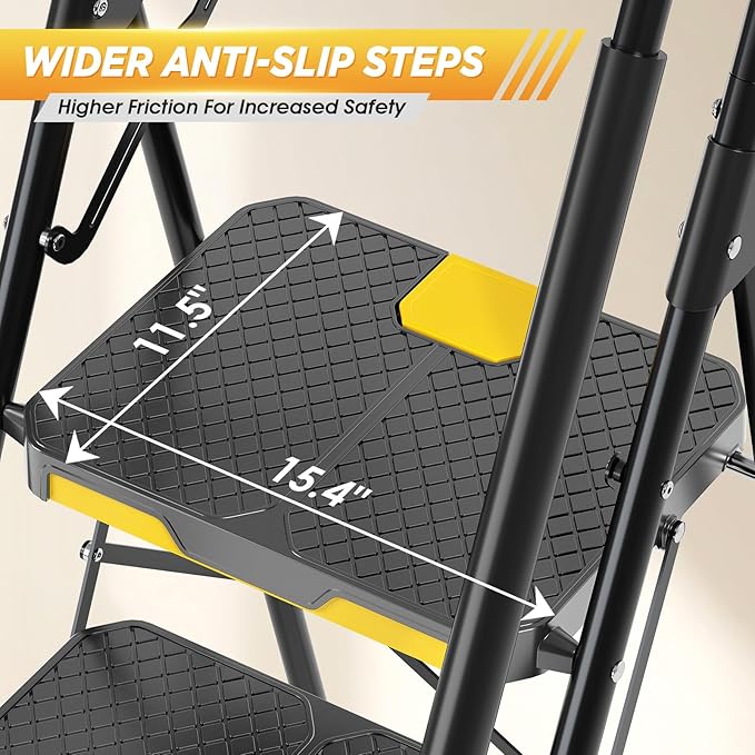 KINGRACK Step Ladder, Sturdy Steel Step Stool with Anti-Slip Wide Pedals, Handrail, Safe-Lock Design, 800lbs Folding Portable Ladder for Multi-Purpose, Home, Kitchen (6-Step with Tool Platform)