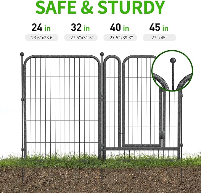 Metal Garden Fence with 28 Panels 4 Gates Outdoor Dog Fence 72ft (L)×24in (H) Decorative Pet & Animal Barrier, Garden and Yard Fencing，Black-Silver