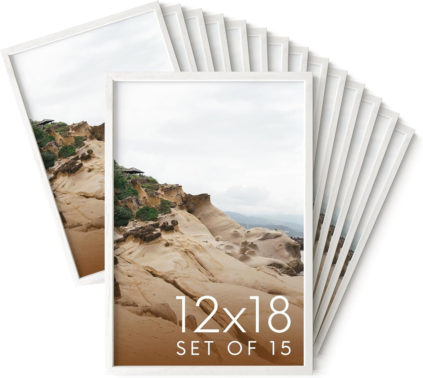 Haus and Hues 12x18 White Oak Wood Picture Frames Set of 15 - Premium Bulk Picture Frames 12x18 Bundle - Elegant Gallery Wall Frame Set for Posters, Art Display - Ideal for Wall Decor in Home & Office