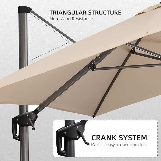 PURPLE LEAF 10' X 13' Patio Umbrella Outdoor Cantilever Rectangle Umbrella Aluminum Offset Umbrella with 360-degree Rotation for Garden Deck Pool Patio, Beige