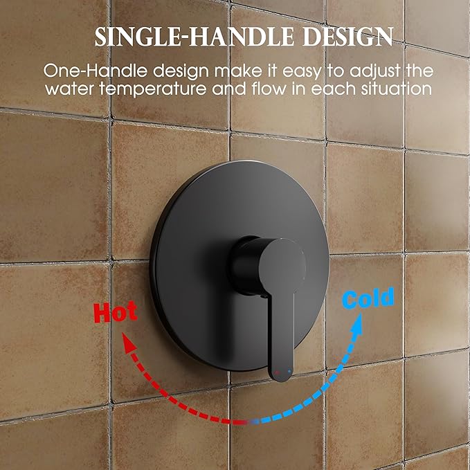 Shower Faucet, Black Shower Faucet Set with 8-Inch Rainfall Showerhead, Single-Handle Shower-Trim Kit Included Valve, Matte Black