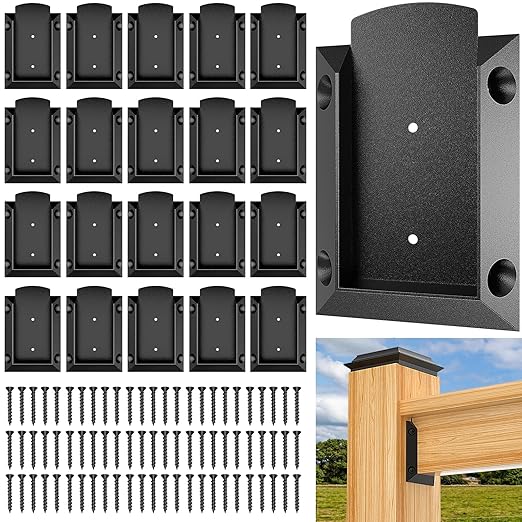 20 PCS Aluminium Deck Railing Brackets Connectors for 2x4 Inch (Actual Size 1.5”x3.5”) Wood Post to Handrail Connection with 120 PCS Screws for Wooden Fence Stair Railings, Rust-Free