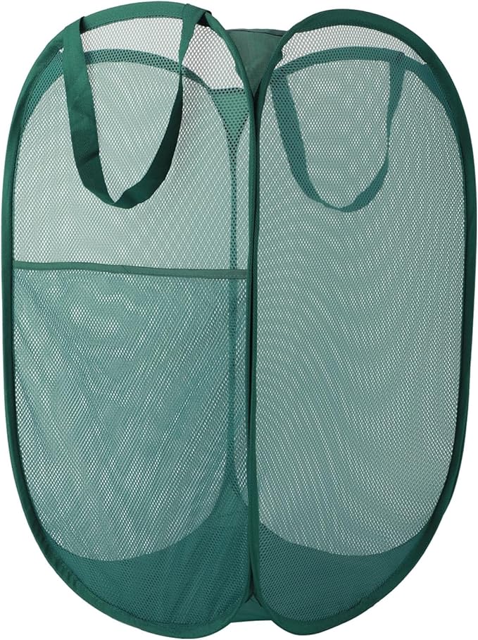 Upgraded 100L Extra Large Mesh Pop Up Laundry Basket With Handles, Light Breathable, Fold Compact, Large Hold Portable Foldable Dirty Clothes Basket For Bedroom, Laundry Room, Dorm, Hotel, Green.V