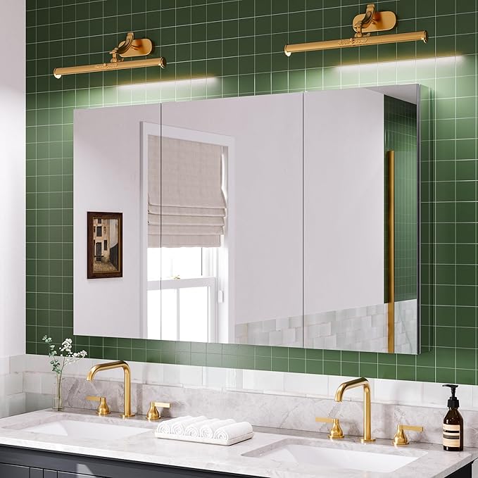 48''×30'' Bathroom Medicine Cabinet with Mirror, Storage Cabinet Vanity Mirror, Blum Hinges, Recessed/Surface Mount, Adjustable Glass Shelves