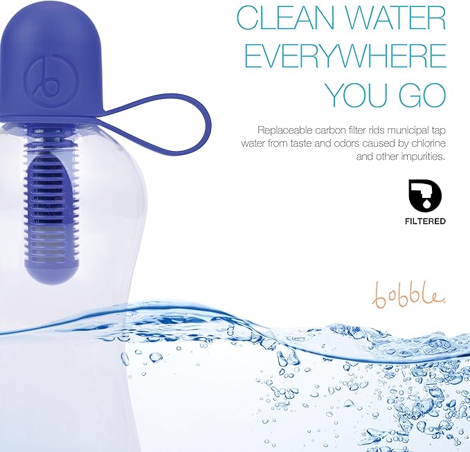 Bobble Classic Water Bottle, Filtered Water, BPA-Free Reusable Bottle, Soft Touch Carry Cap with Replaceable Carbon Filter for Sustainable Water and Hydration 34 oz (Lavender)