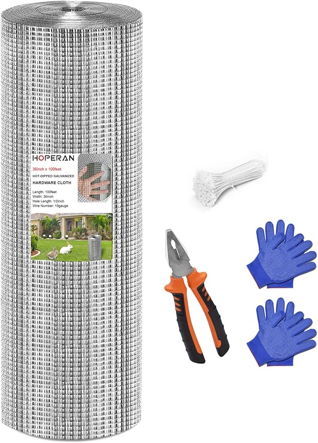 HOPERAN Hardware Cloth 1/2 Inch 36 x 100 ft - 19 Gauge Chicken Wire Fencing, Galvanized Wire Mesh Roll, Welded Wire Fence, Chicken Coop Wire Fence Gopher Wire Rabbit Wire Poultry Netting Cage