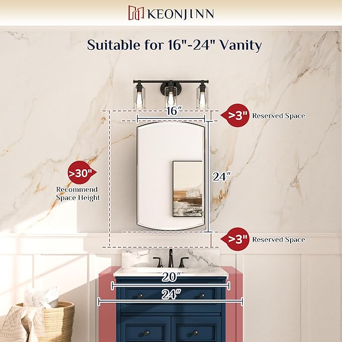 Keonjinn Medicine Cabinet 16 x 26 Inch, Surface Mount or Recessed Cabinets with Mirrors, Gold Metal Framed Wall Mirror with Storage, 2 Adjustable Shelves, Beveled Edge Frame