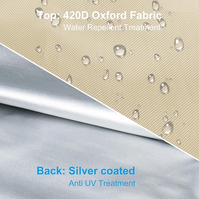 OKPOW Patio Umbrella Cover for 9ft to 12ft Outdoor Umbrellas - 420D Waterproof Garden Market Umbrella Cover Outside Parasol Covers with Zipper for Deck Pool Beach Umbrellas, Khaki