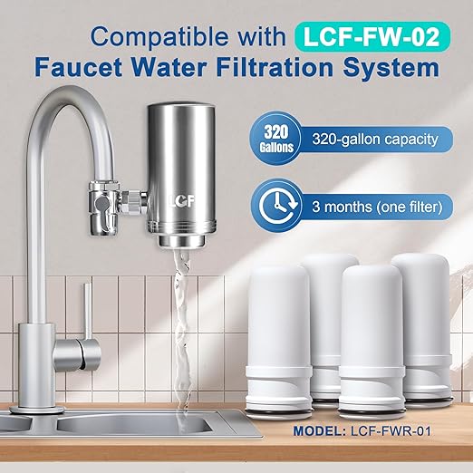 ACF Replacement Filters for LCF Faucet Mount Filter, Advanced Activated Carbon Fiber(ACF), Reduce Chlorine (taste and odor), Lead, Last Up to 6 Months (4 Pack)