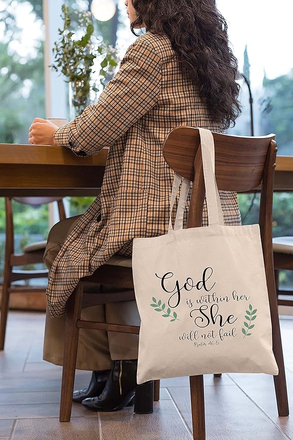 God Is Within Her She Will Not Fail Psalm 46:5– Shoulder Bag Shopping Bag Tote Bag Gift–Daughter Gifts from Mom Or Dad -Birthday Graduation Christmas Gifts for Daughter Bouns Daughter Daughter in Law