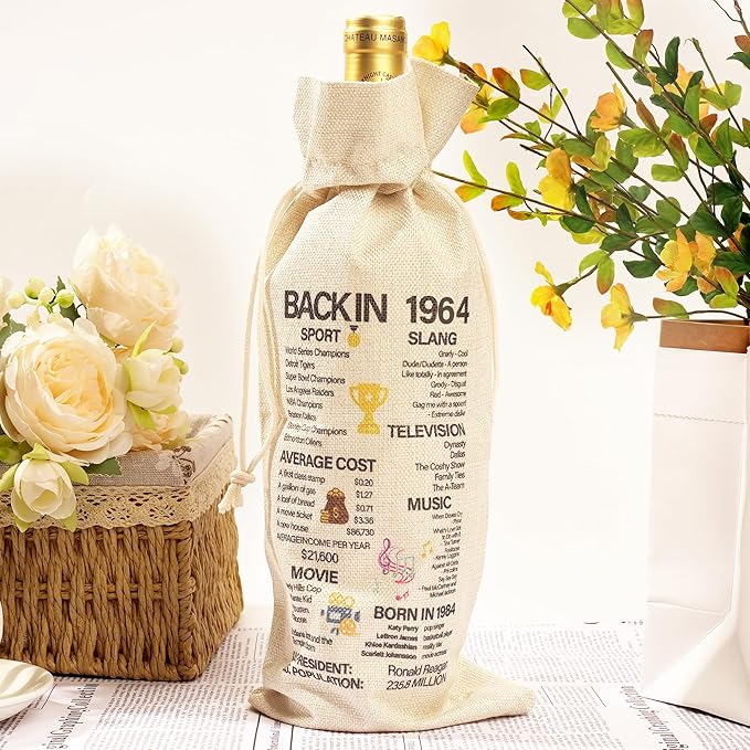 Happy Birthday Wine Bag Gifts - 60th Birthday Gift Ideas Funny Birthday Wine Bag Birthday Gift Drawstring Burlap Wine Bottle Bag for Women Men 60th Birthday Gifts