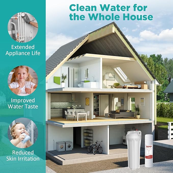 5 Micron 10" x 2.5" String Wound Whole House Water Filter Cartridge for Well Water, SimPure Sediment Filter Replacement for Housing DB1025 AP110 (4 Pack)