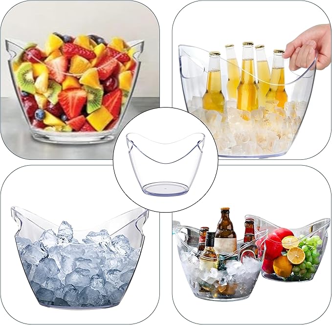 Pack of 2 Acrylic Ice Buckets - 4 Liter Large Beverage Tubs for Parties, Perfect Ice Containers for Party, Buckets for Drinks, Mimosa Bar Supplies, Brunch Decor, and Outdoor Events, and more.