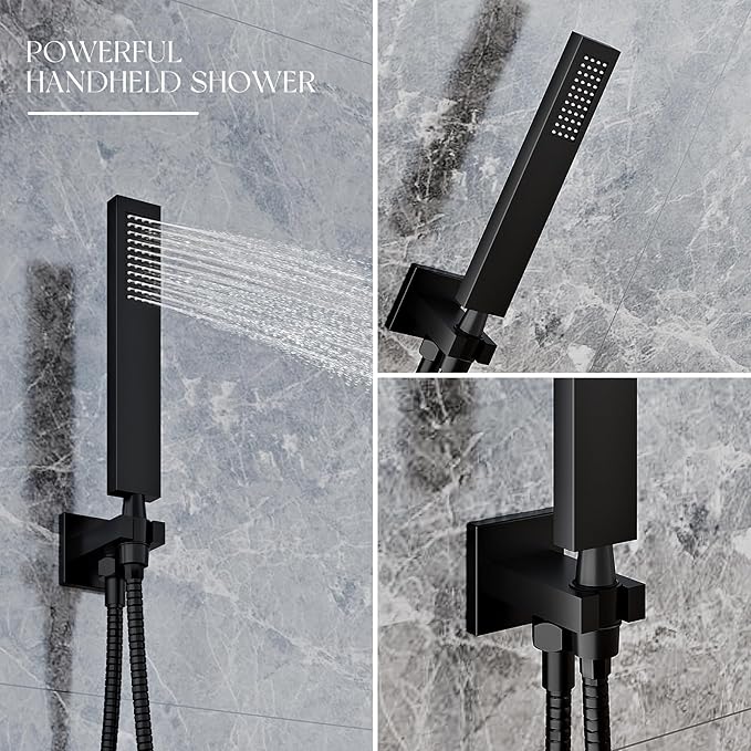 Alesco Shower System, Black Shower Faucet Set with 10-Inch High-Pressure Rainfall Showerheads and Handheld Spray combo, Showerfixture Include Valve and Trim Kit, Matte Black