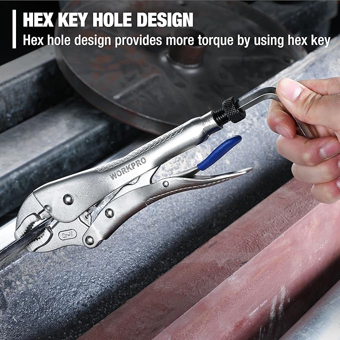 WORKPRO 5-Piece Pliers Set - 6", "7-', 10' Curved Jaw Pliers, Fast Release with 3pc Hex Keys
