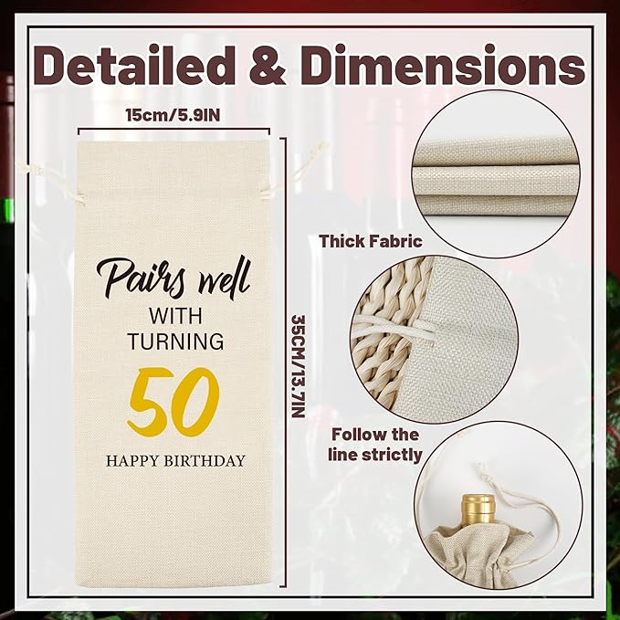 Funny Birthday Wine Bag Gifts - 50th Birthday Gifts 50th Birthday Gift Ideas for Women Men Birthday Gift Red Wine Bag Birthday Party Decor Drawstring Burlap Wine Bottle Bag
