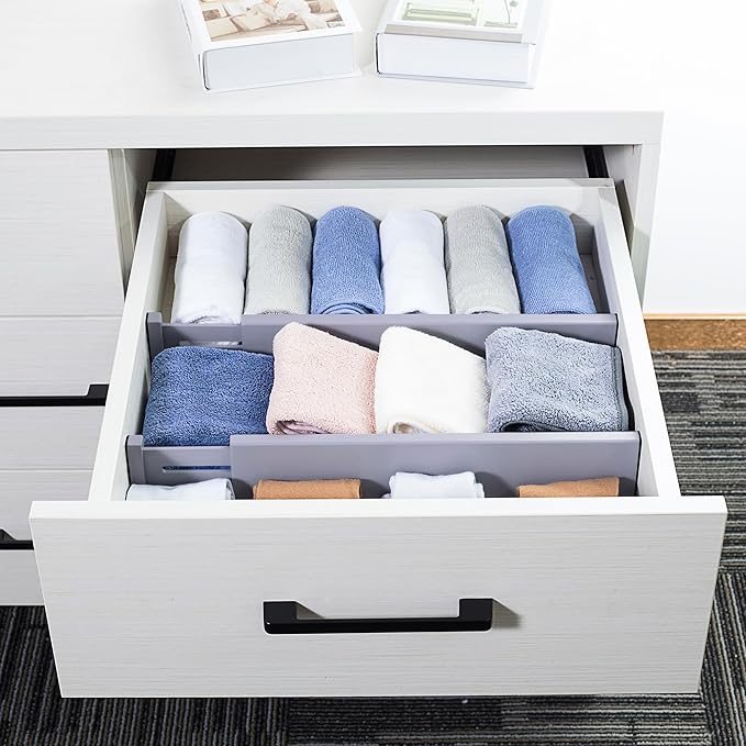 Utoplike Bamboo Drawer Dividers Large, Gray Kitchen Drawer Organizers Adjustable, Spring Loaded, Works in Dresser, Bathroom, Bedroom, Desk, 4 pcs, 2.4" H