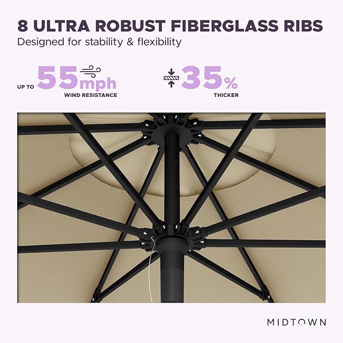 Midtown Umbrellas Push and Pop 9 Feet Outdoor Umbrella, Cherry (Burgundy) Polyester Fabric - Fiberglass Ribs Deck Patio Umbrella, Backyard Umbrella, Garden Umbrella & Pool Umbrella - Black Pole