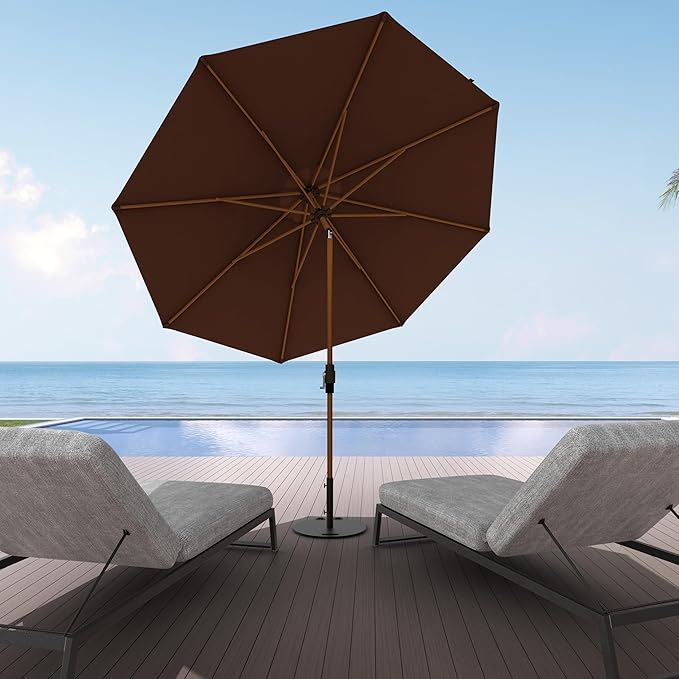 Midtown Umbrellas Sunbrella Umbrella Large Patio Umbrella 2-10 Feet in Bay Brown Acrylic Fabric - Auto-Tilt Aluminum Frame For Backyard Umbrella, Deck Umbrella & Porch Umbrella - Wooden Pole