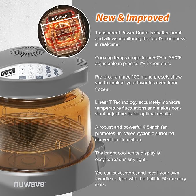 Nuwave Pro Plus 2 Infra-Red Oven, Countertop, Convection, Cook Fresh or Frozen, No Defrosting or Preheating, Cook Healthy, 360 Surround Heat, Adjustable Temps, 100 Presets, 50 Memory, Tough Power Dome