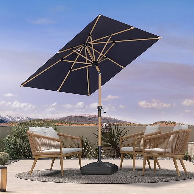 PURPLE LEAF 6.5' x 6.5' Square Patio Umbrella Market Umbrella Aluminum Outdoor Table Umbrella with Push Button Tilt & 8 Sturdy Ribs and Crank Commercial Sun Umbrella for Pool Backyard Deck, Navy Blue