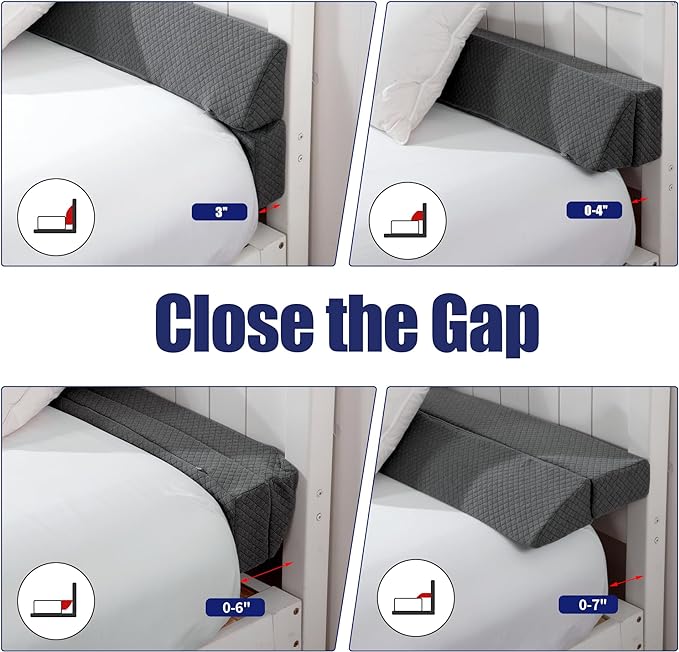 HOMBYS Wedge Pillow Headboard for Bed Gap,Foldable Bed Wedge Gap Filler Full Size,Matterss Gap Filler,Multi Functional Bed Crack Pillow, Fill The Gap (0-7") Between Your Headboard and Mattress,Grey